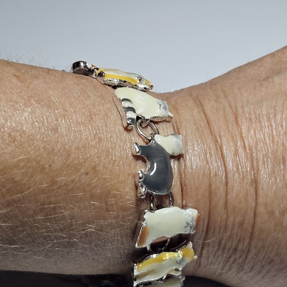 *Sale*Cat Bracelet Chain Link Magnetic Clasp Kitty Cat Kitten Calico Silver 7.5" - Picture 8 of 16